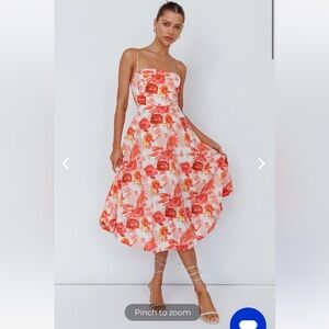 WEEKENDER SPAGHETTI STRAP MIDI DRESS FLORAL PEACH
